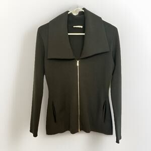 Manrico Cashmere Black Shawl Collar 100% Cashmere Full Zip Cardigan Small Italy